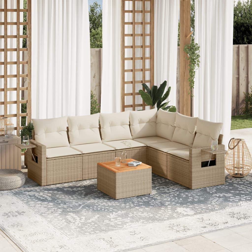 Sofasæt til haven 7 dele med hynder polyrattan beige