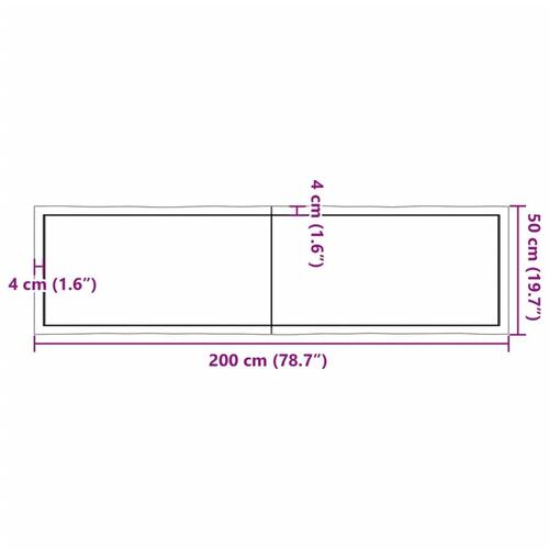 Bordplade 200x50x(2-6) cm naturlig kant behandlet træ lysebrun