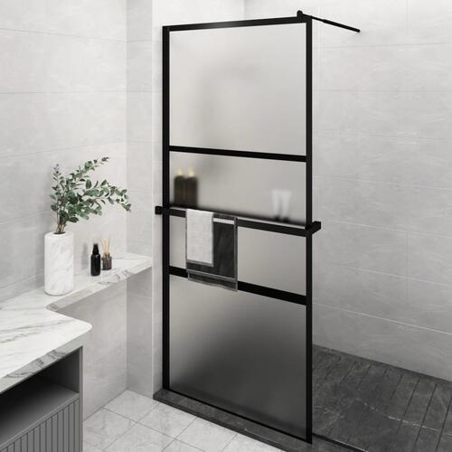 Brusevæg med hylde 100x195 cm sikkerhedsglas og aluminium sort