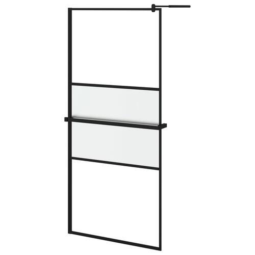 Brusevæg med hylde 100x195 cm sikkerhedsglas og aluminium sort