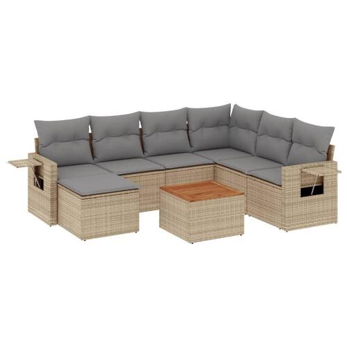 Havesofasæt 8 dele med hynder polyrattan beige