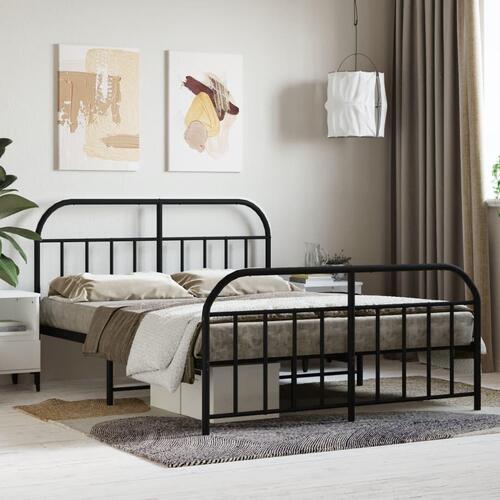Sengeramme med sengegavl og fodgærde 140x190 cm metal sort