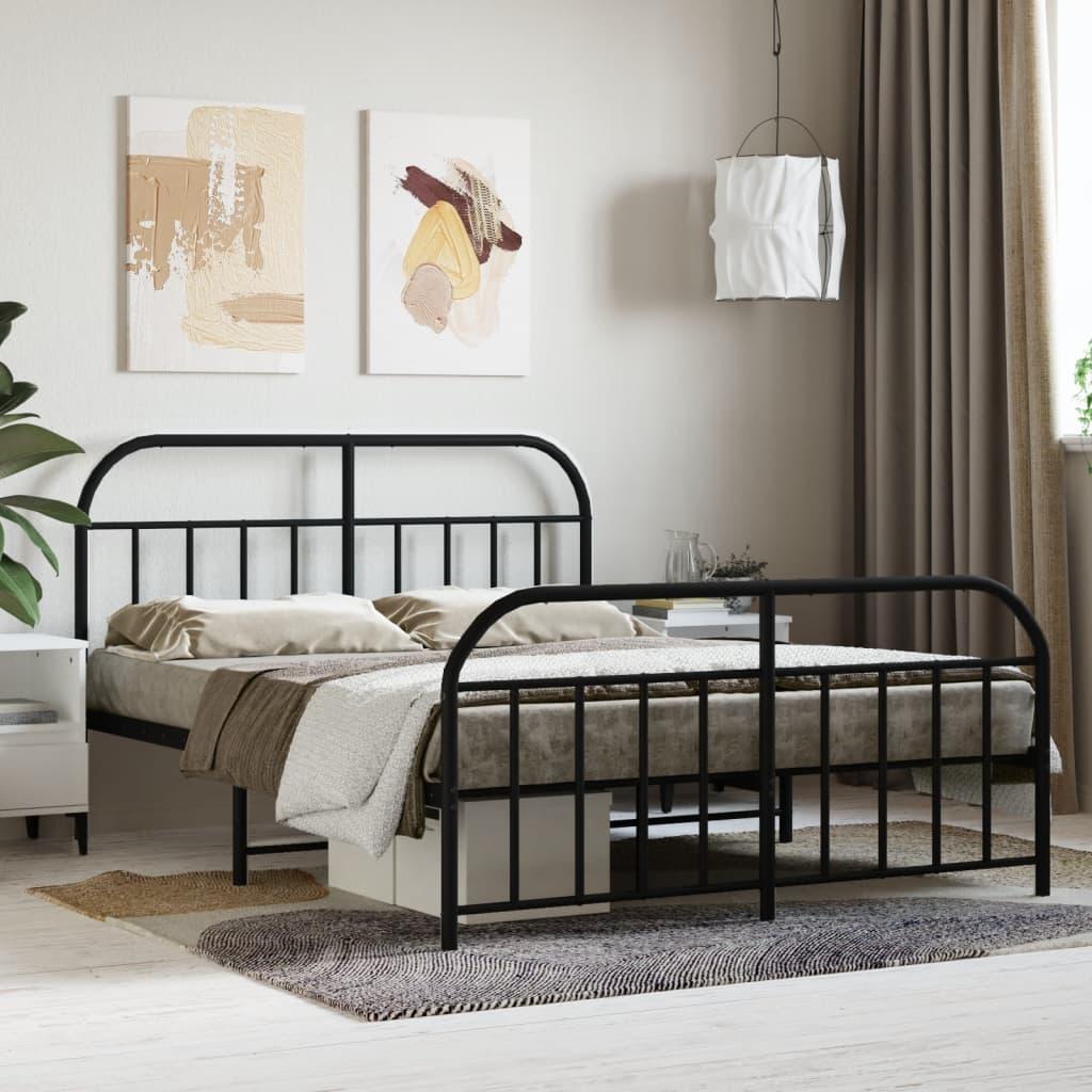 Sengeramme med sengegavl og fodgærde 140x190 cm metal sort