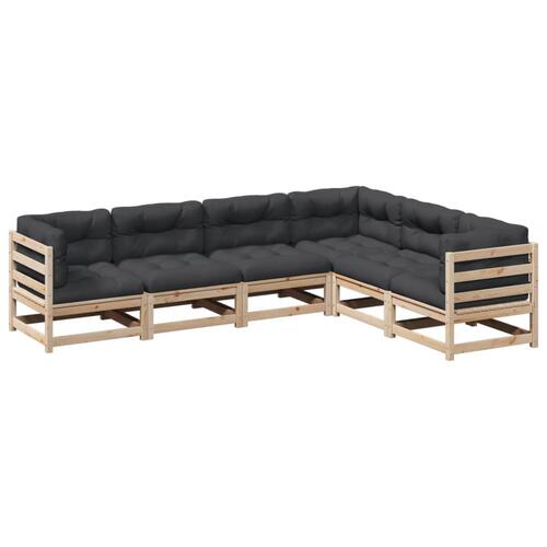 Sofasæt til haven 6 dele med hynder massivt fyrretræ