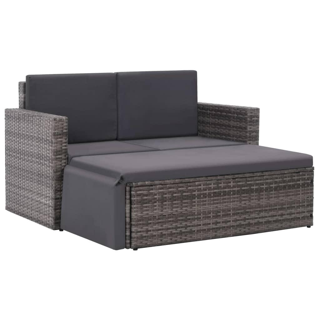 Loungesæt til haven 2 dele med hynder polyrattan grå