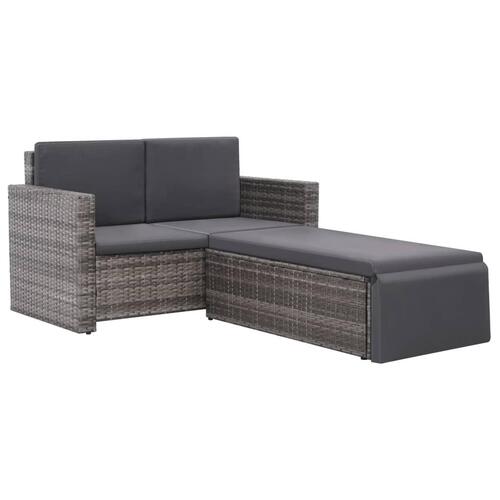 Loungesæt til haven 2 dele med hynder polyrattan grå