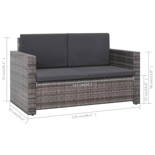 Loungesæt til haven 2 dele med hynder polyrattan grå