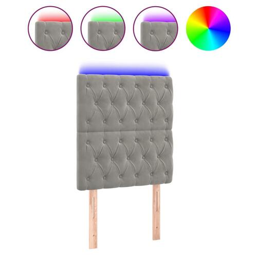 Sengegavl med LED-lys 80x7x118/128 cm fløjl lysegrå