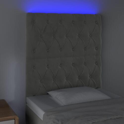 Sengegavl med LED-lys 80x7x118/128 cm fløjl lysegrå