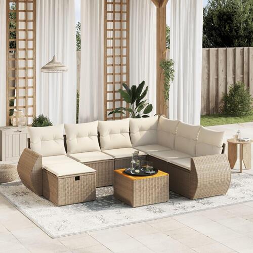 Sofasæt til haven 8 dele med hynder polyrattan beige