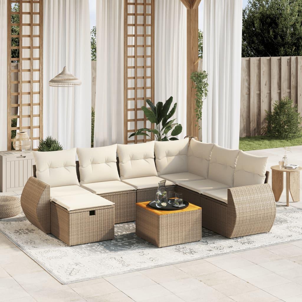 Sofasæt til haven 8 dele med hynder polyrattan beige