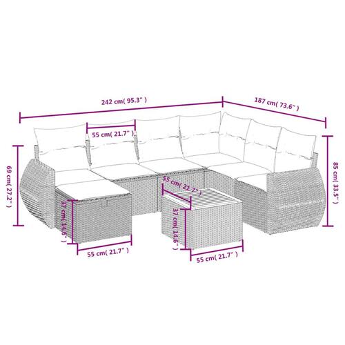 Sofasæt til haven 8 dele med hynder polyrattan beige