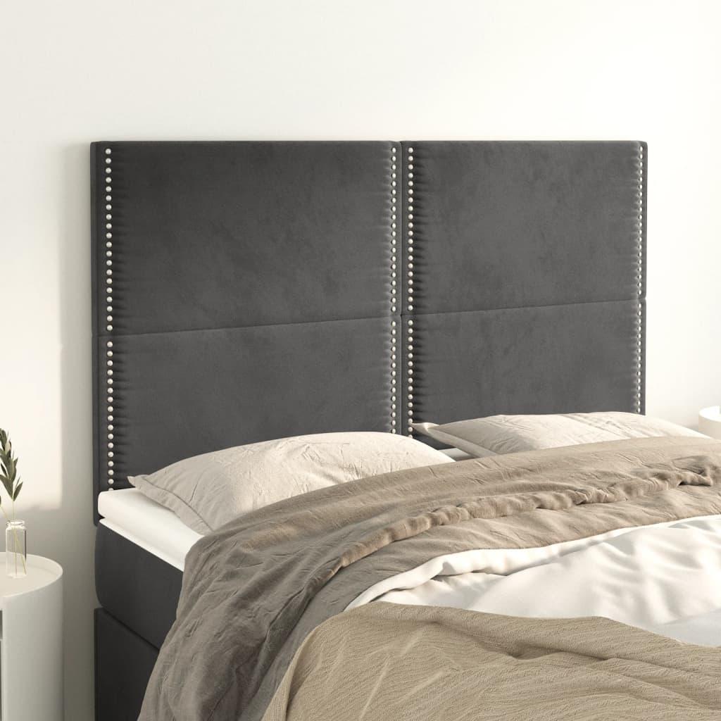 Sengegavle 4 stk. 72x5x78/88 cm fløjl mørkegrå billede