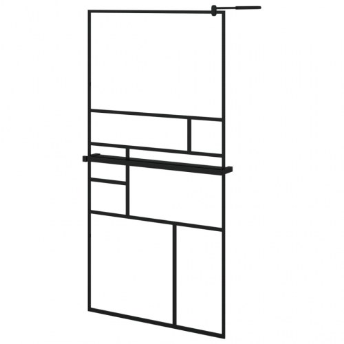 Brusevæg med hylde 100x195 cm sikkerhedsglas og aluminium sort