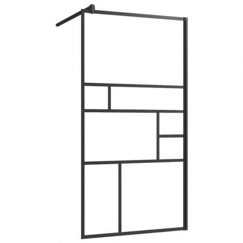 Brusevæg med hylde 100x195 cm sikkerhedsglas og aluminium sort