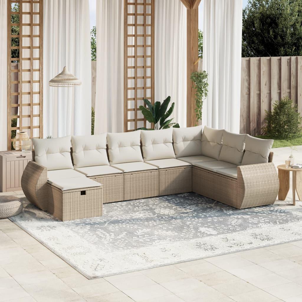 Sofasæt til haven 8 dele med hynder polyrattan beige