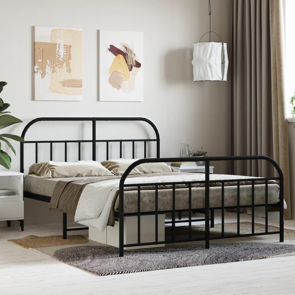 Sengeramme med sengegavl og fodgærde 135x190 cm metal sort