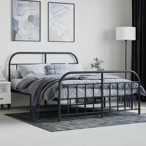Sengeramme med sengegavl og fodgærde 135x190 cm metal sort