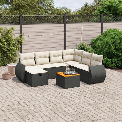 Sofasæt til haven 8 dele med hynder polyrattan sort