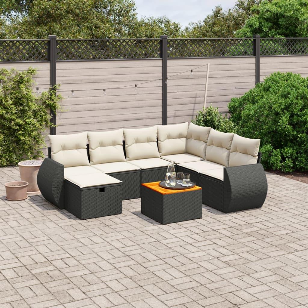 Sofasæt til haven 8 dele med hynder polyrattan sort