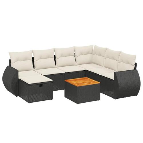 Sofasæt til haven 8 dele med hynder polyrattan sort