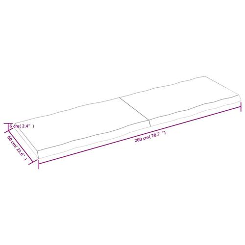 Bordplade 200x60x(2-6) cm naturlig kant behandlet træ lysebrun