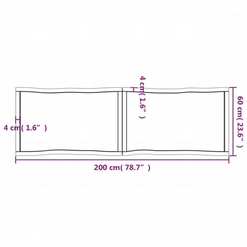 Bordplade 200x60x(2-6) cm naturlig kant behandlet træ lysebrun