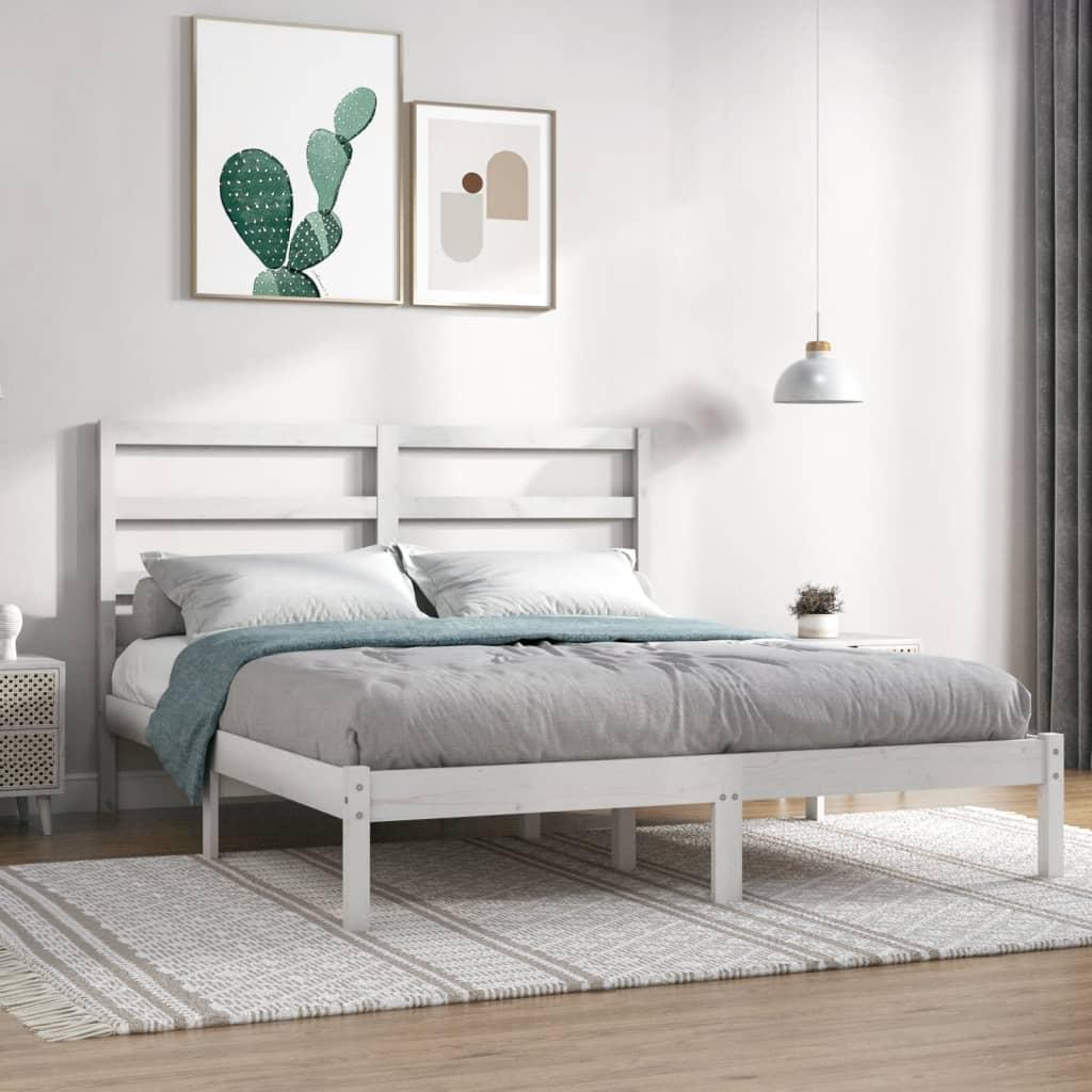Sengeramme 140x190 cm massivt fyrretræ hvid