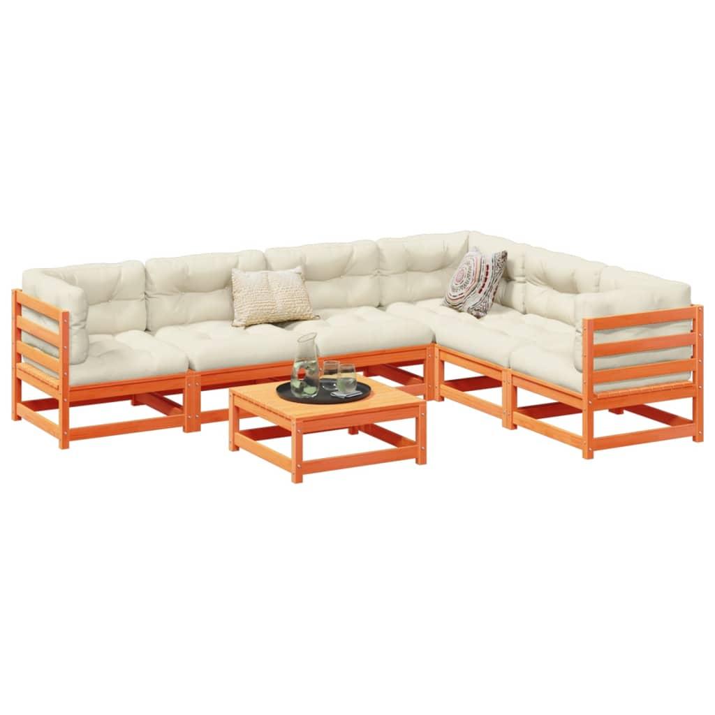 Sofasæt til haven 7 dele med hynder massivt fyr gyldenbrun