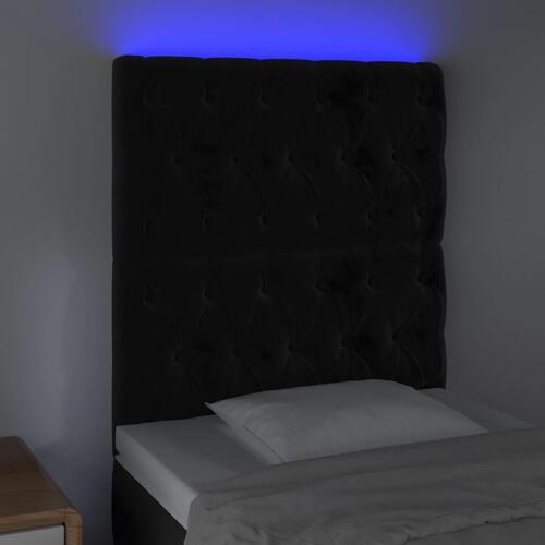Sengegavl med LED-lys 80x7x118/128 cm fløjl sort