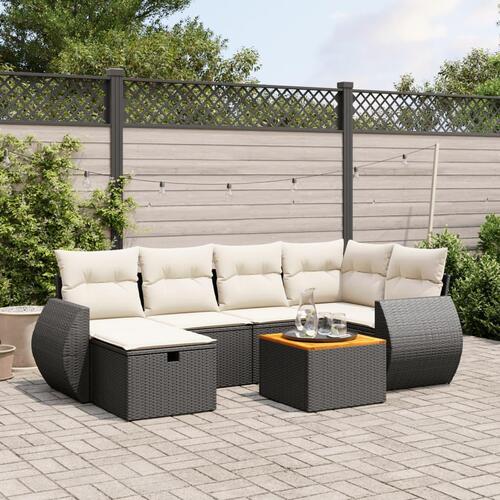 Sofasæt til haven 7 dele med hynder polyrattan sort
