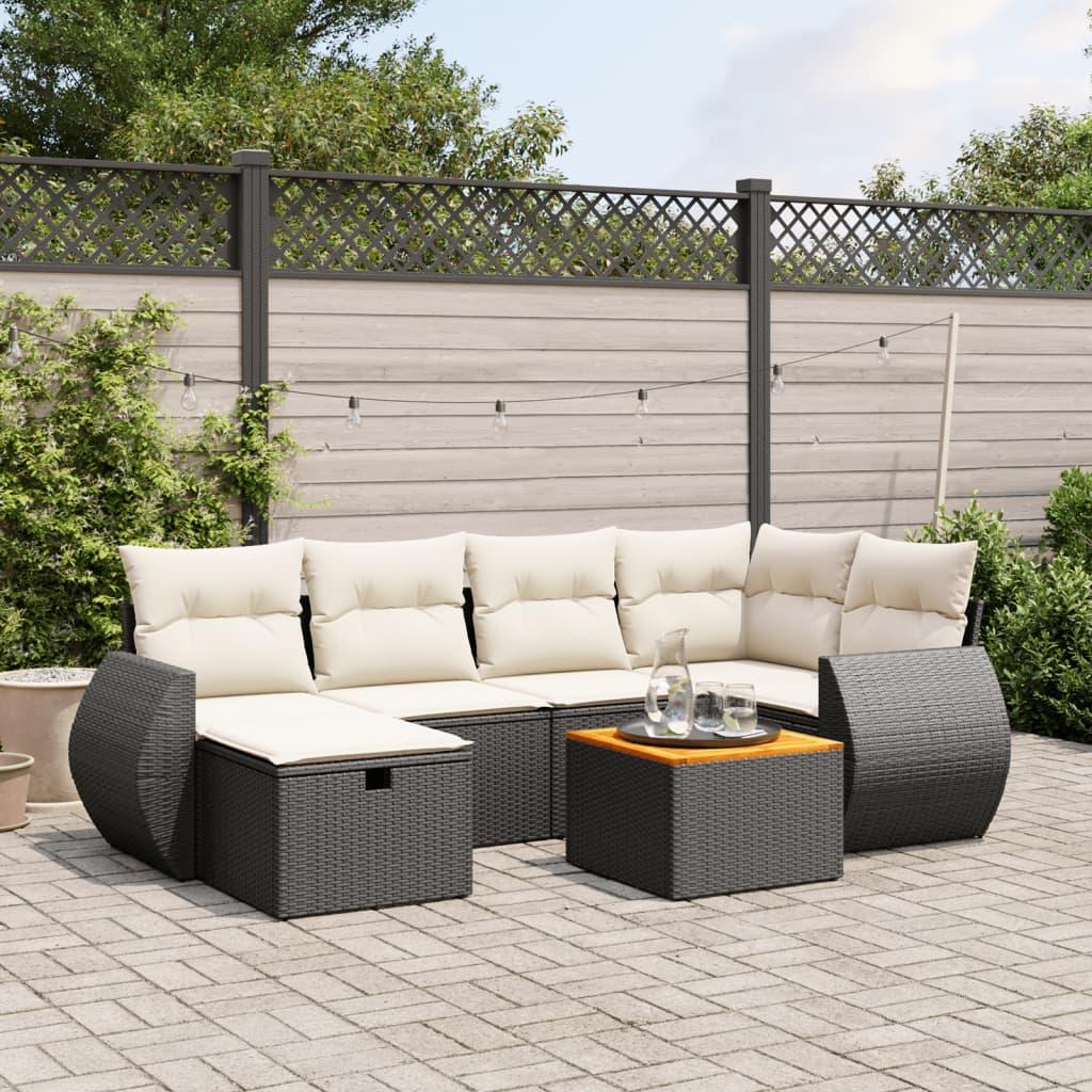 Sofasæt til haven 7 dele med hynder polyrattan sort