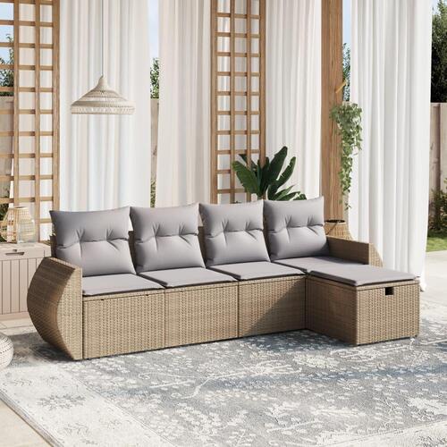Havesofasæt 5 dele med hynder polyrattan beige