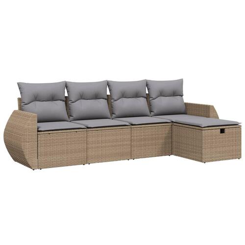 Havesofasæt 5 dele med hynder polyrattan beige