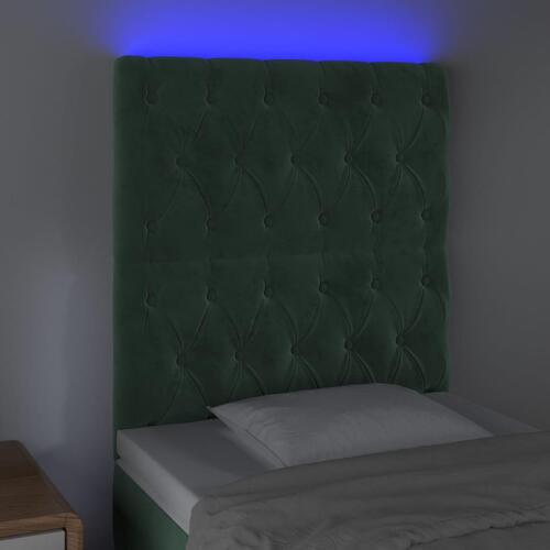 Sengegavl med LED-lys 80x7x118/128 cm fløjl mørkegrøn