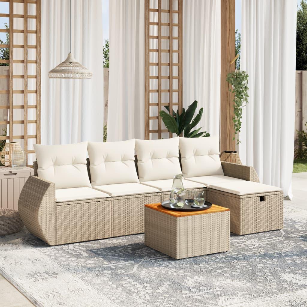 Sofasæt til haven 6 dele med hynder polyrattan beige