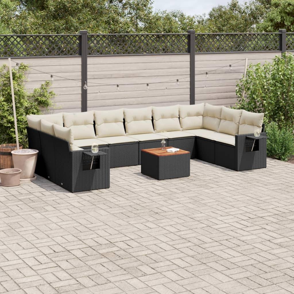 Sofasæt til haven 11 dele med hynder polyrattan sort