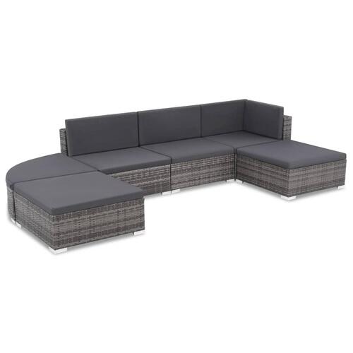 Haveloungesæt 6 dele med hynder polyrattan grå