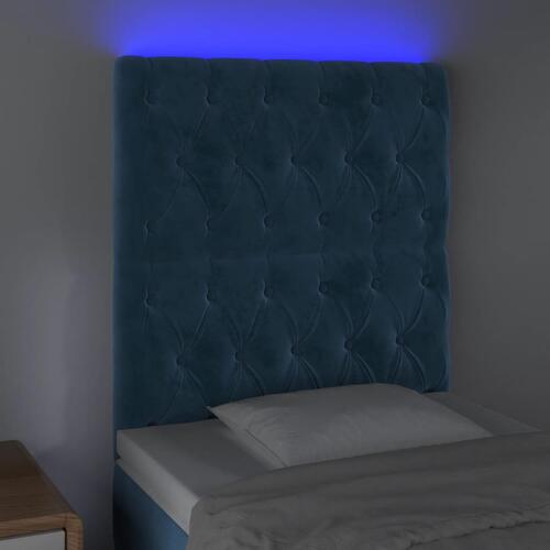 Sengegavl med LED-lys 80x7x118/128 cm fløjl mørkeblå