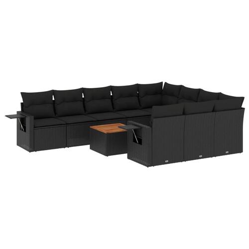 Sofasæt til haven 11 dele med hynder polyrattan sort