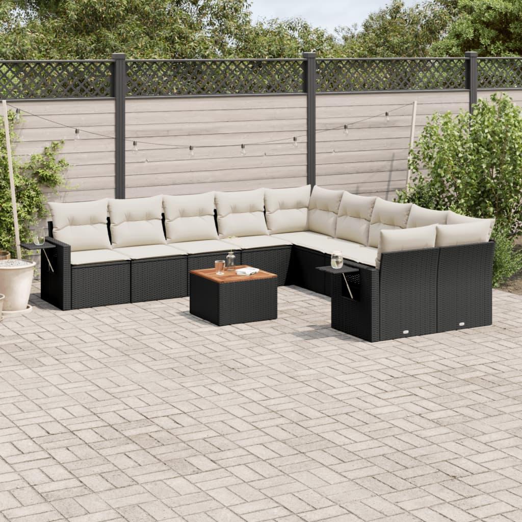 Sofasæt til haven 11 dele med hynder polyrattan sort