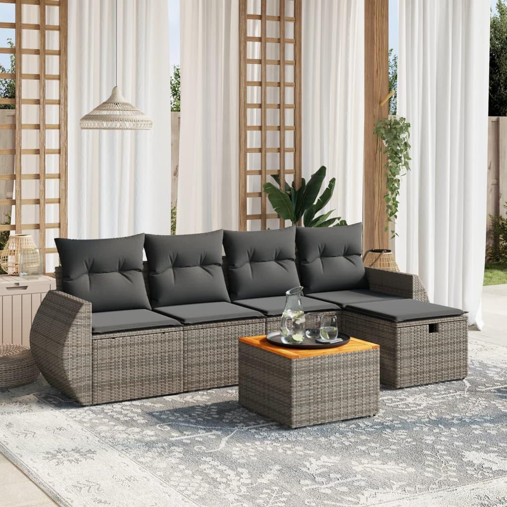 Sofasæt til haven 6 dele med hynder polyrattan grå