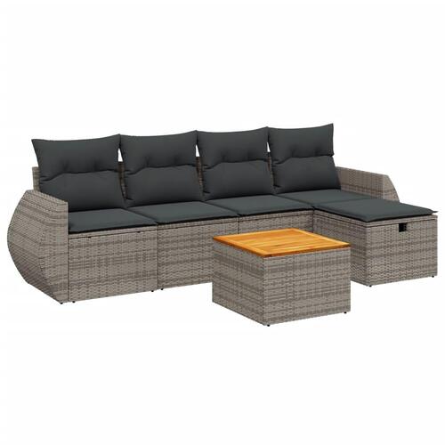 Sofasæt til haven 6 dele med hynder polyrattan grå
