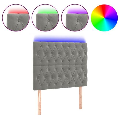 Sengegavl med LED-lys 90x7x118/128 cm fløjl lysegrå