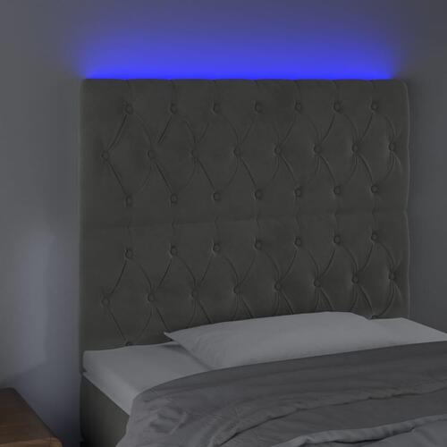 Sengegavl med LED-lys 90x7x118/128 cm fløjl lysegrå