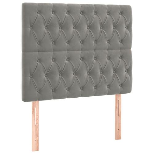 Sengegavl med LED-lys 90x7x118/128 cm fløjl lysegrå