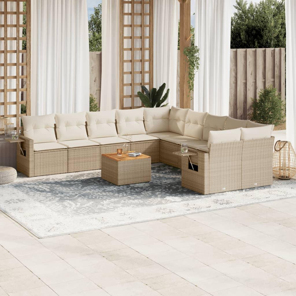 Sofasæt til haven 11 dele med hynder polyrattan beige