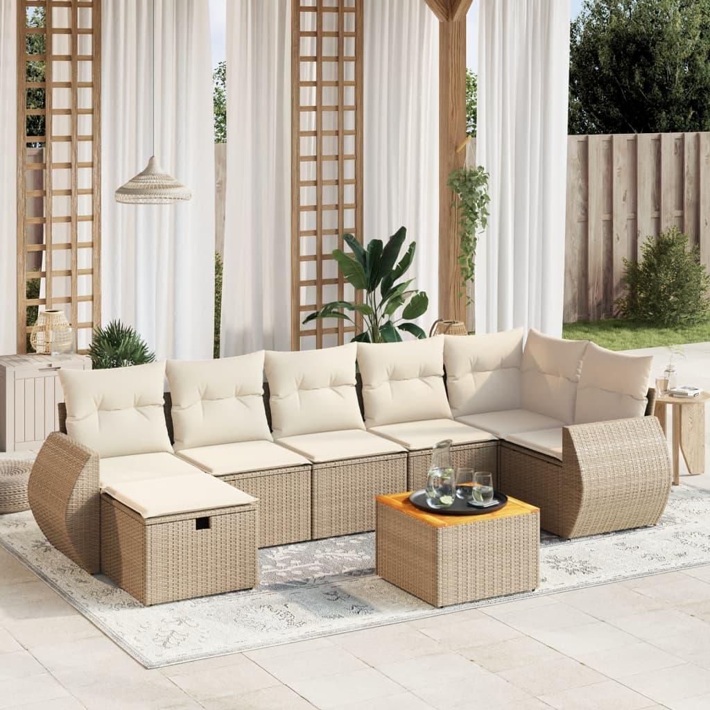 Sofasæt til haven 8 dele med hynder polyrattan beige