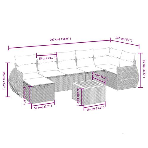 Sofasæt til haven 8 dele med hynder polyrattan beige