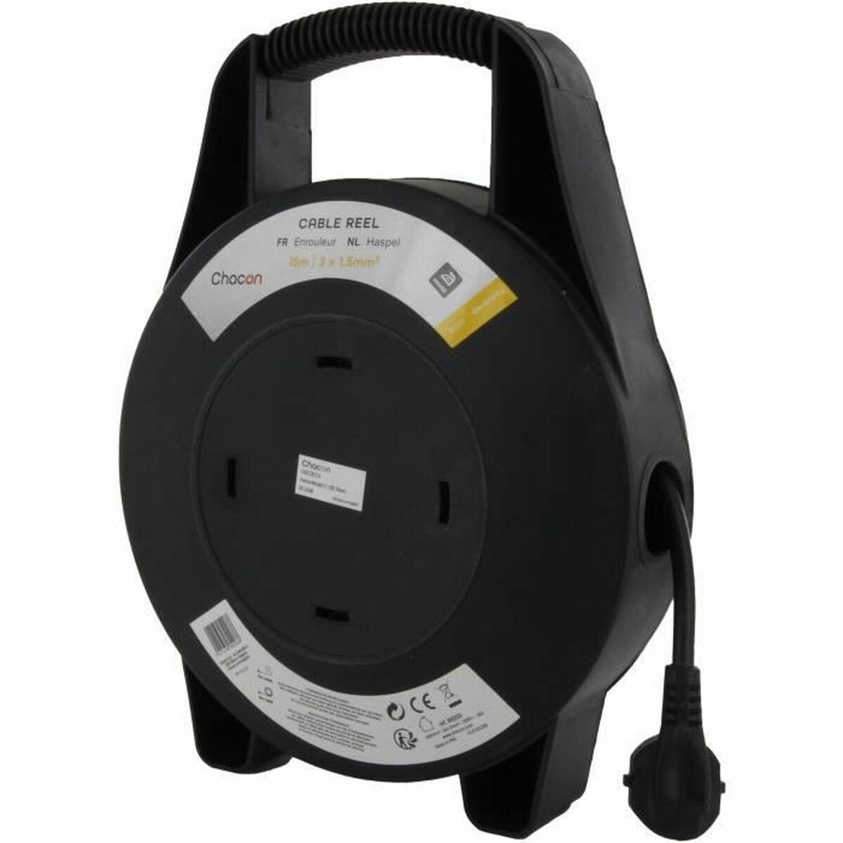 Chacon forlænger-kabeltromle 15 m - 4 udtag, sort